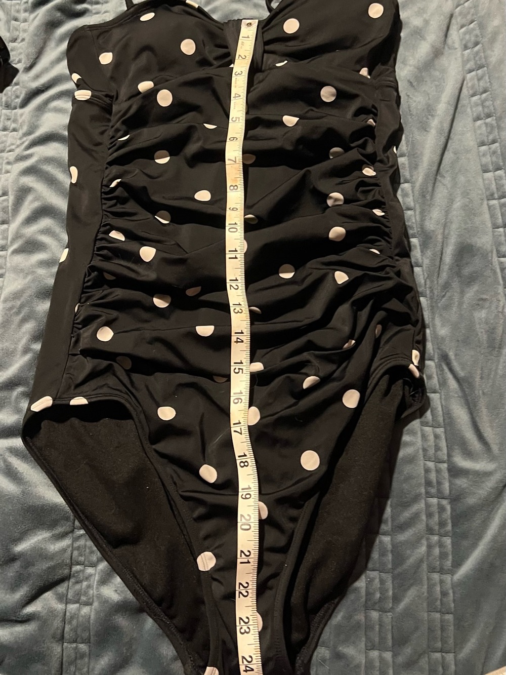 Women’s Black Polka Dot Swim Suit, full coverage, 1 pc, sz M Long